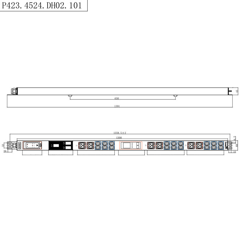 24 utičnice 3 faze IEC C13 & C19 utičnice koje se mogu zaključati 1.5U tekući magnetski prekidač strujnog kruga Vertikalni Hot Swappable RS485 metered Rack PDU