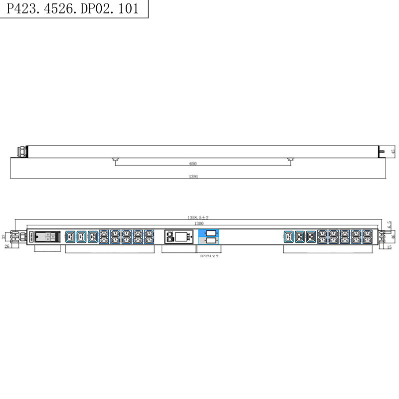 TCP/IP Intelligent Rack PDU 26 utičnica IEC C13 /C19 1.5U Vertikalni tekući magnetski prekidač