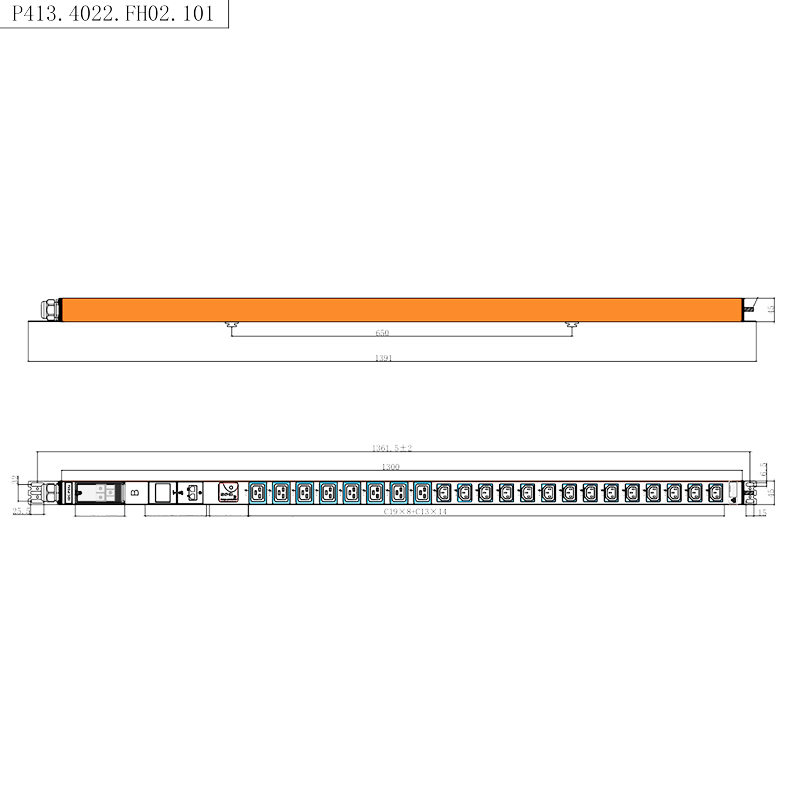 22 utičnice IEC C13 IEC C19 1.5U PDU za zaštitu od prenapona Vertikalna instalacija Hot Swappable RS485 mjeren opremljen Rack PDU