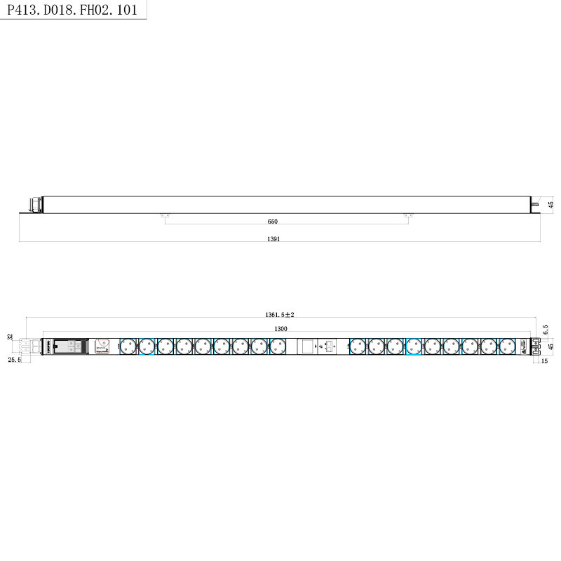 18 utičnica Njemačka 1U zaštita od prenapona Hot Swappable RS485 Metered Rack PDU